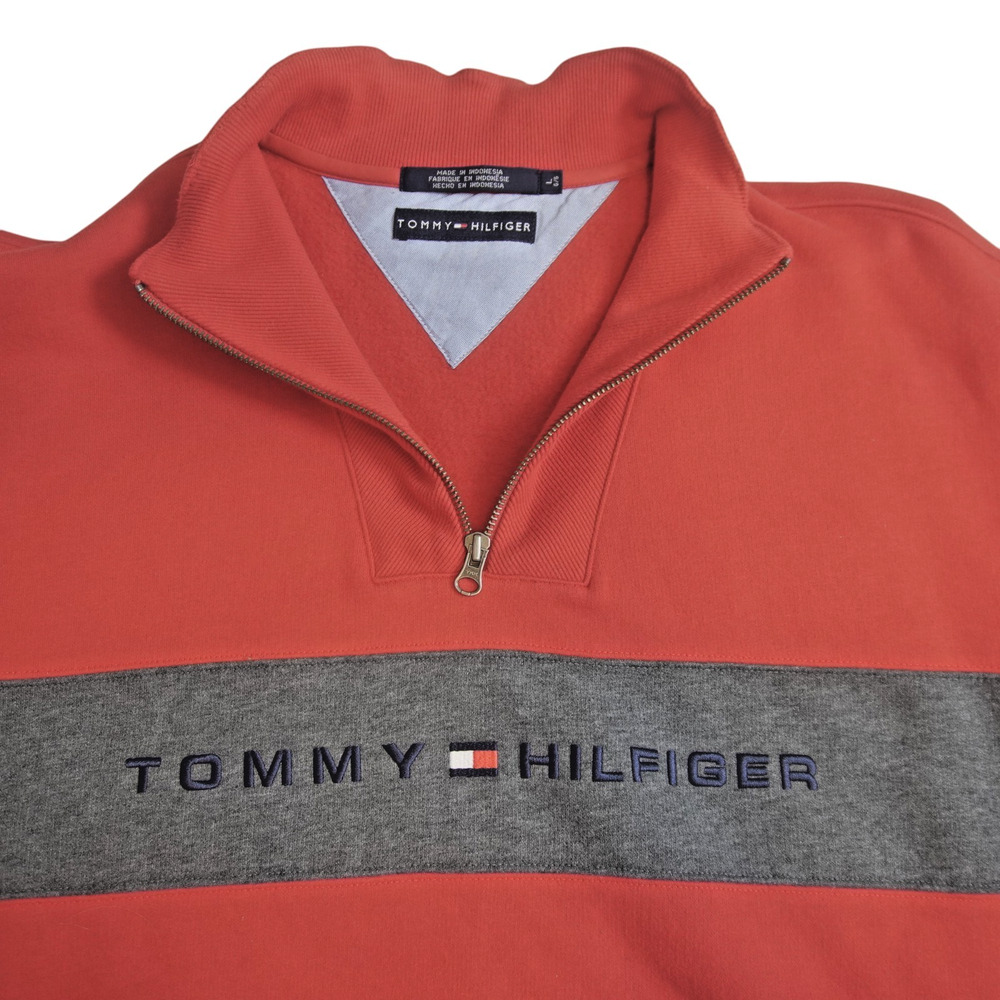 Vintage Tommy Hilfiger Men’s L Quarter Zip Big Logo Colorblock Sweatshirt - Picture 6 of 9